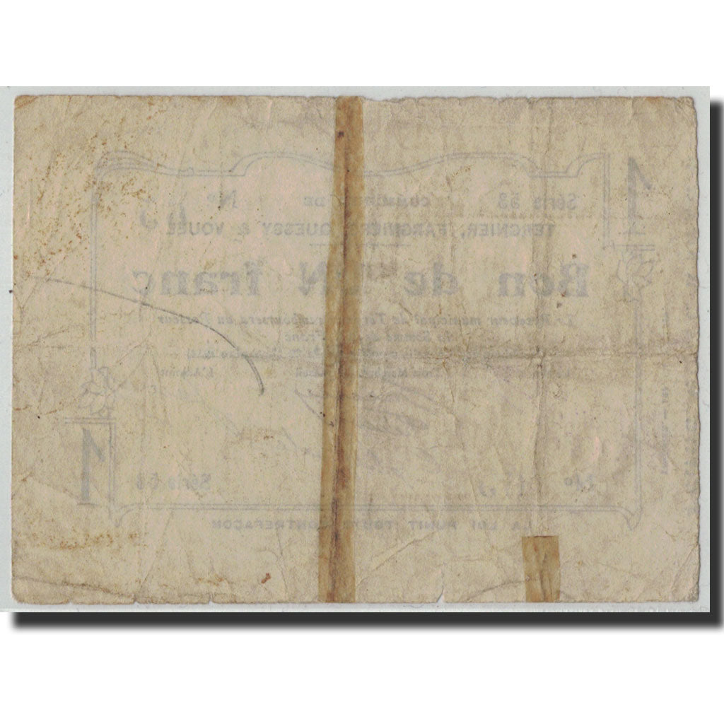 Pirot:02-2232, B+, Tergnier, Fargniers, Quessy et Vouel, 1 Franc, 1914, Francia