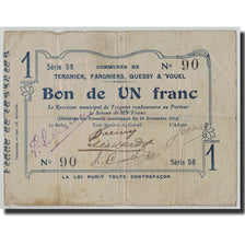 Pirot:02-2232, 1 Franc, 1914, France, VF(20-25), Tergnier, Fargniers, Quessy et