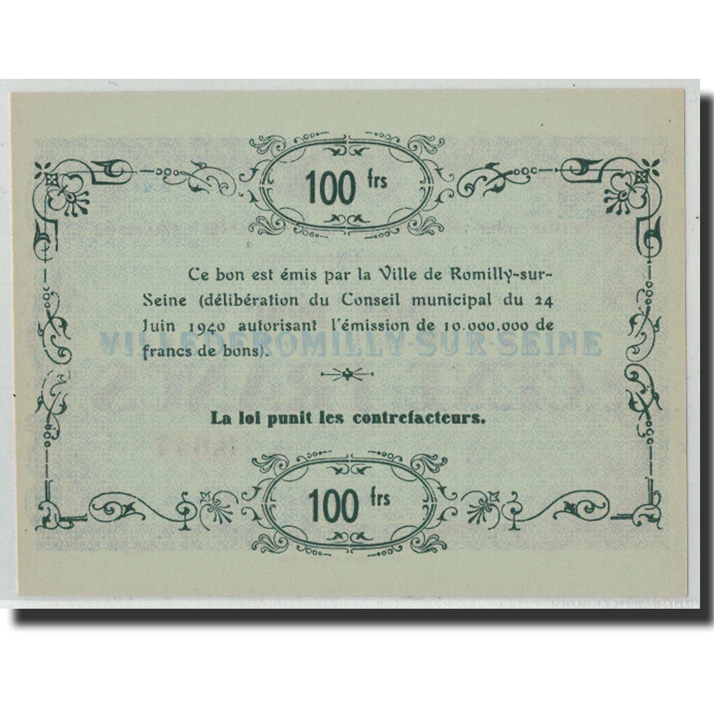 100 Francs, 1940, France, UNC(63), Romilly sur Seine