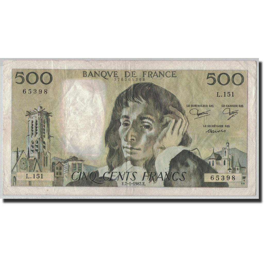 France, 500 Francs Pascal, KM:156e, Fayette:71.26, 1982-01-07, VF(20-25)