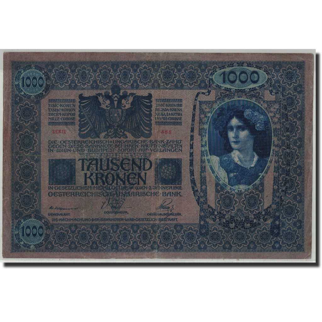 Banknote, Austria, 1000 Kronen, Undated (1919), old date 1902-02-01, KM:59