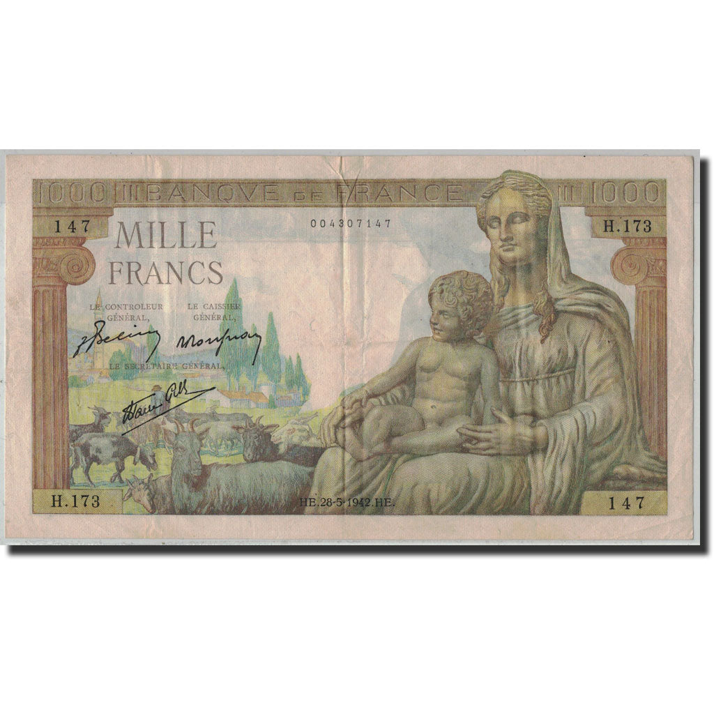 Francia, 1000 Francs, 1 000 F 1942-1943 ''Déesse Déméter'', 1942, 1942-05-28