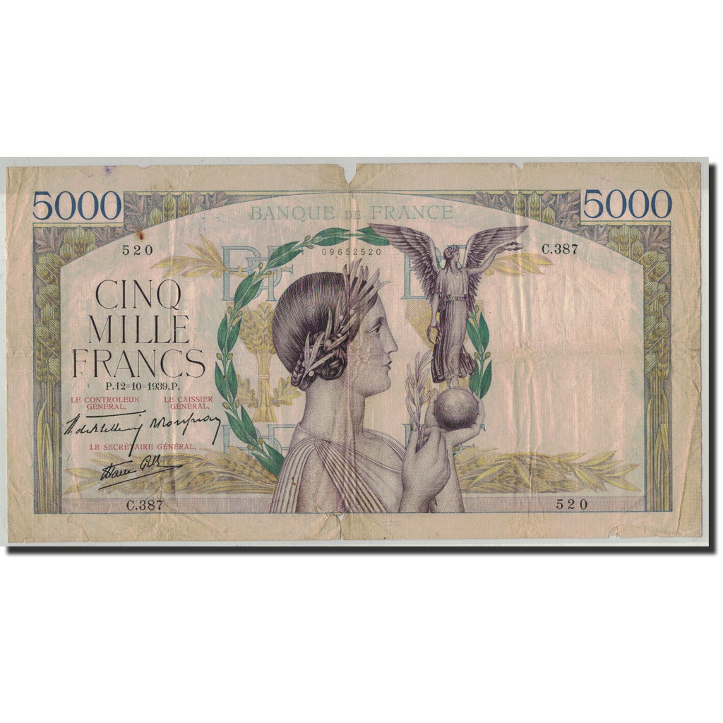 France, 5000 Francs, 1939, 1939-10-12, F(12-15), Fayette:46.14, KM:97a