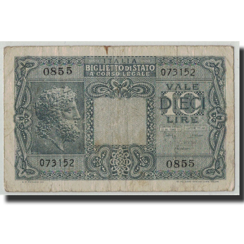 Banknote, Italy, 10 Lire, 1944, 1944-11-23, KM:32c, VG(8-10)