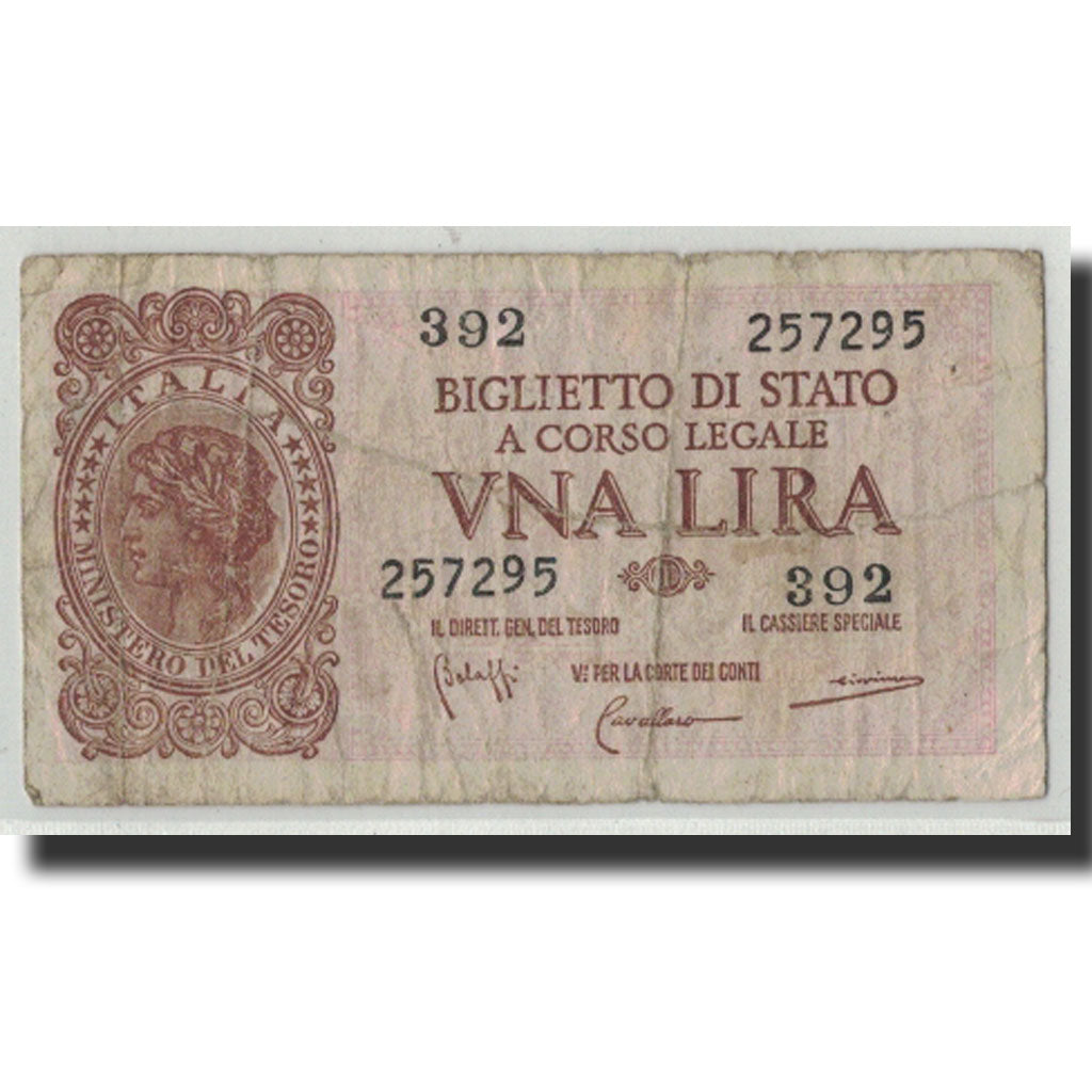 Banknote, Italy, 1 Lira, 1944, 1944-11-23, KM:29b, VG(8-10)
