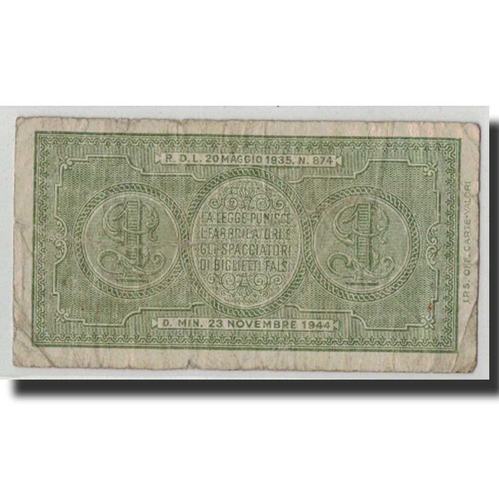 Banknote, Italy, 1 Lira, 1944, 1944-11-23, KM:29b, VG(8-10)