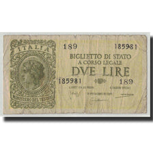 Banknote, Italy, 2 Lire, 1944, 1944-11-23, KM:30b, VG(8-10)