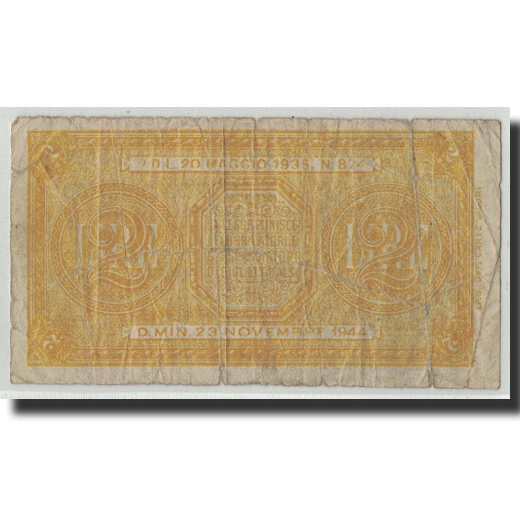 Banknote, Italy, 2 Lire, 1944, 1944-11-23, KM:30b, VG(8-10)