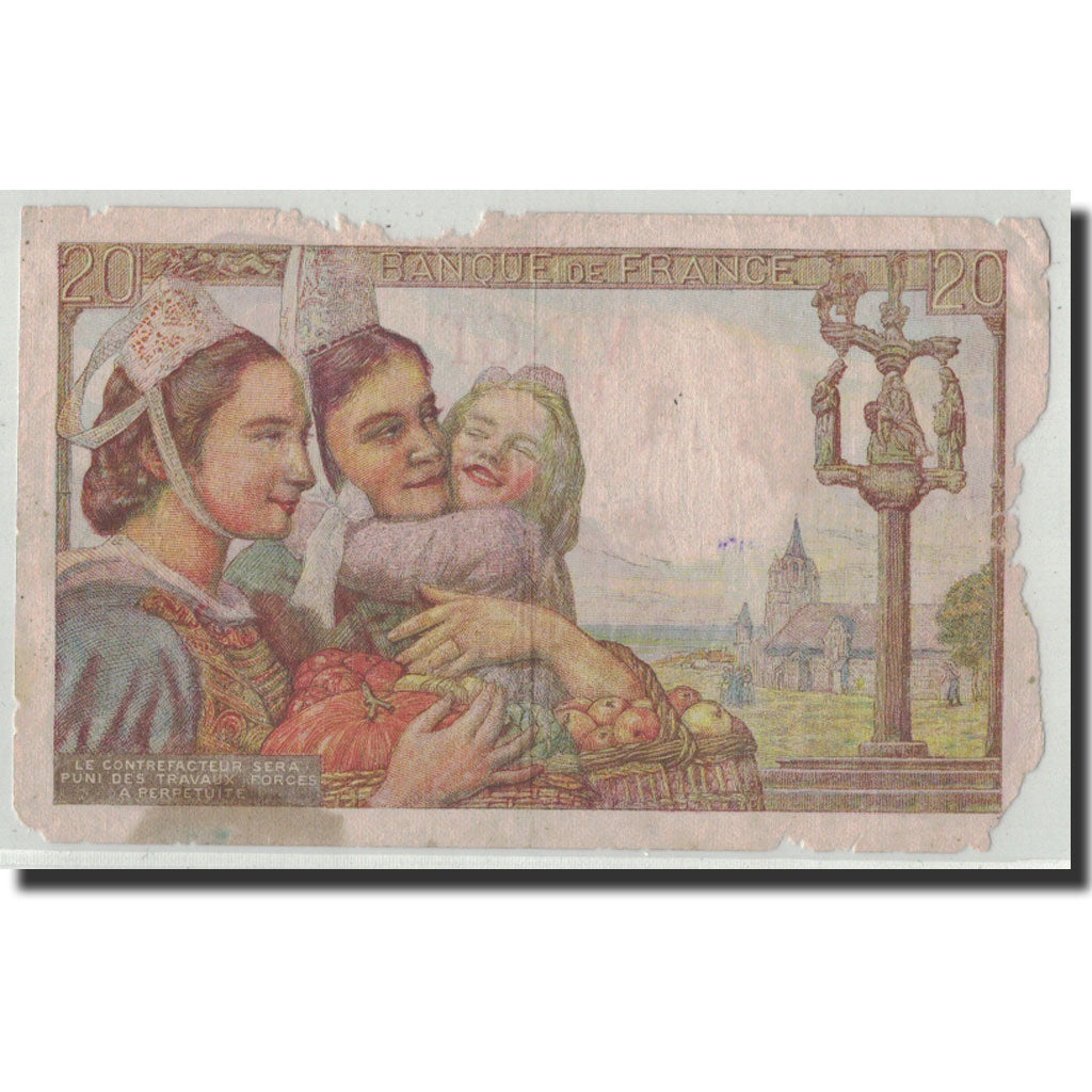 France, 20 Francs, 1944, 1944-02-10, VG(8-10), Fayette:13.8, KM:100a