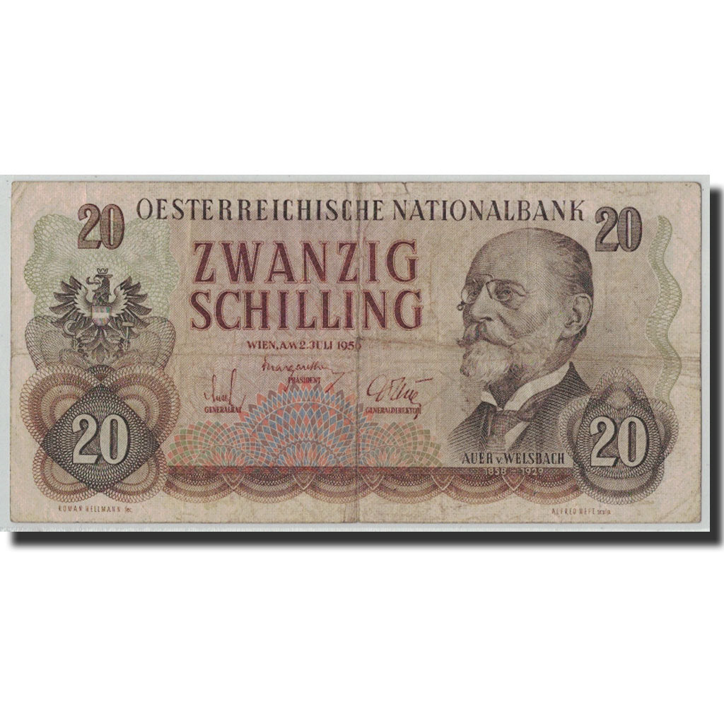 Geldschein, Österreich, 20 Schilling, 1956, 1956-07-02, KM:136a, S
