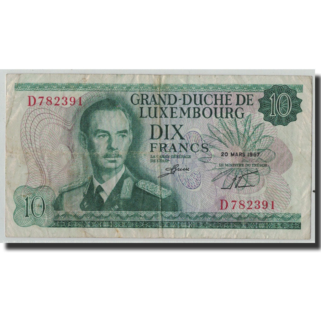 Banknote, Luxembourg, 10 Francs, 1967, 1967-03-20, KM:53a, VF(20-25)