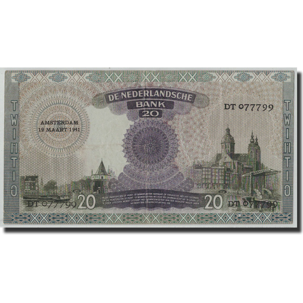 Banknote, Netherlands, 20 Gulden, 1941, 1941-03-19, KM:54, VF(30-35)