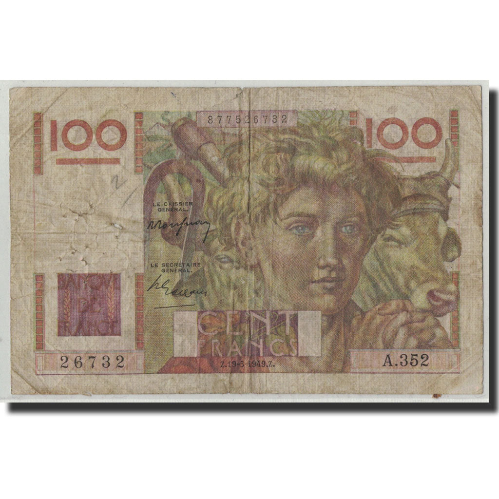 Francia, 100 Francs, 100 F 1945-1954 ''Jeune Paysan'', 1949, 1949-05-19, B