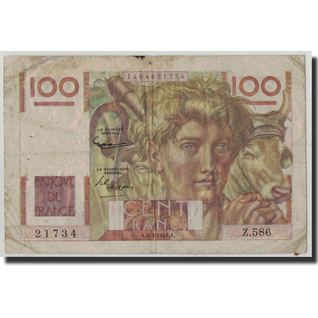 Francia, 100 Francs, 100 F 1945-1954 ''Jeune Paysan'', 1954, 1954-03-04, B