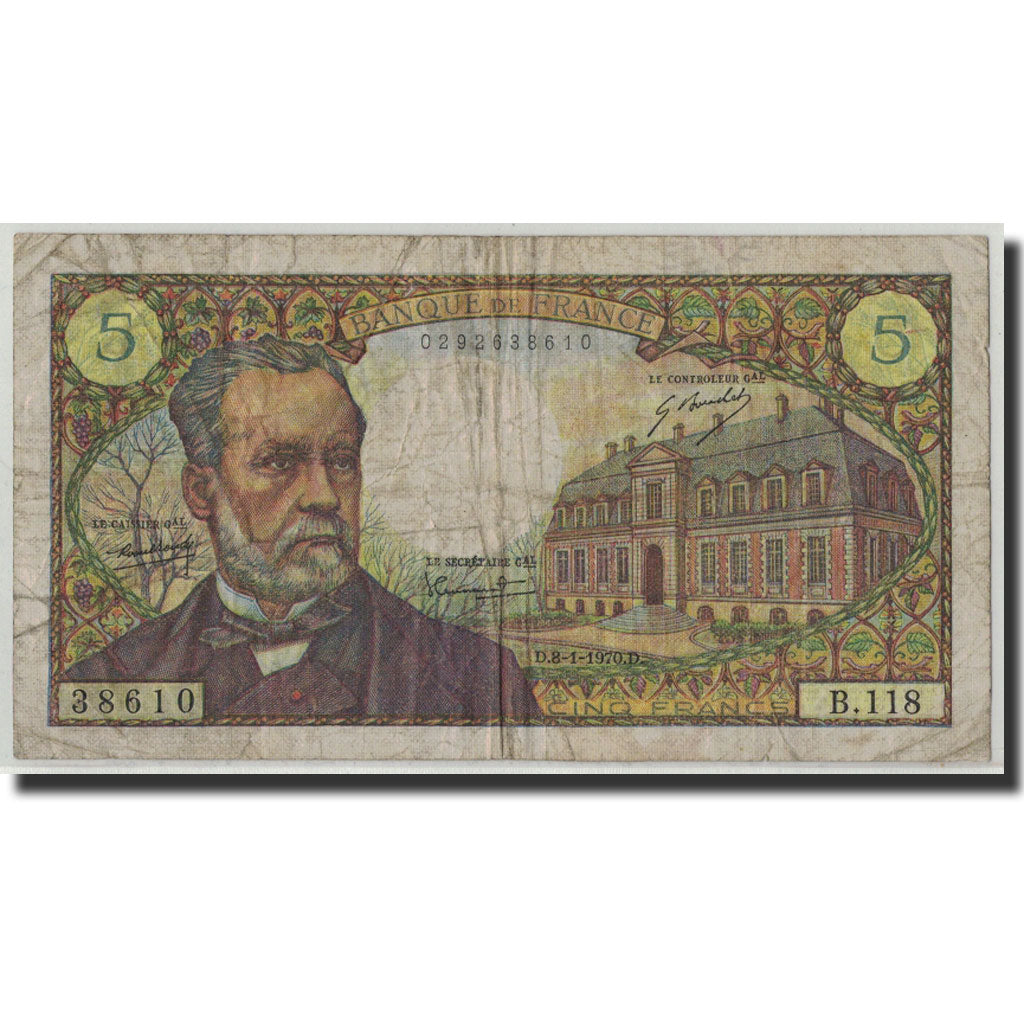 France, 5 Francs, 5 F 1966-1970 ''Pasteur'', 1970, 1970-01-08, VG(8-10)