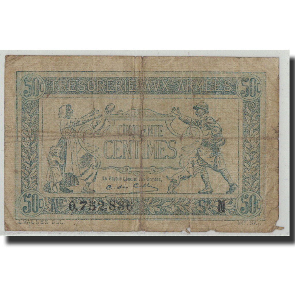 France, 50 Centimes, 1917-1919 Army Treasury, 1917, VG(8-10), Fayette:VF 1.14