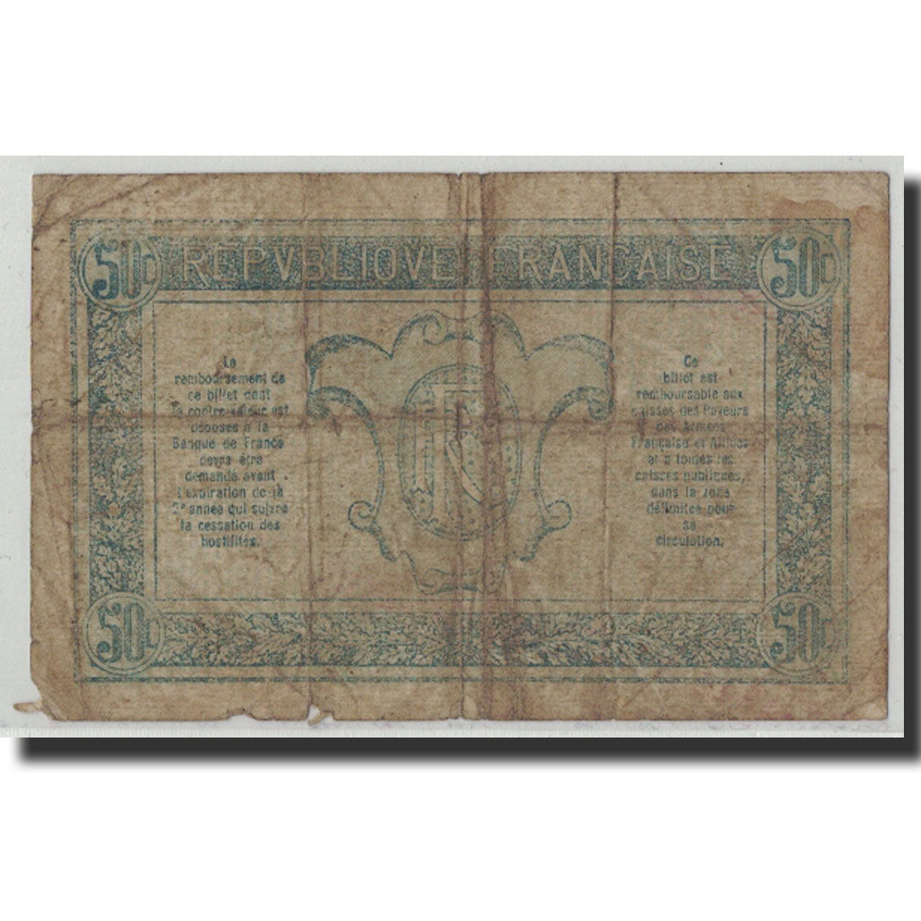 France, 50 Centimes, 1917-1919 Army Treasury, 1917, VG(8-10), Fayette:VF 1.14