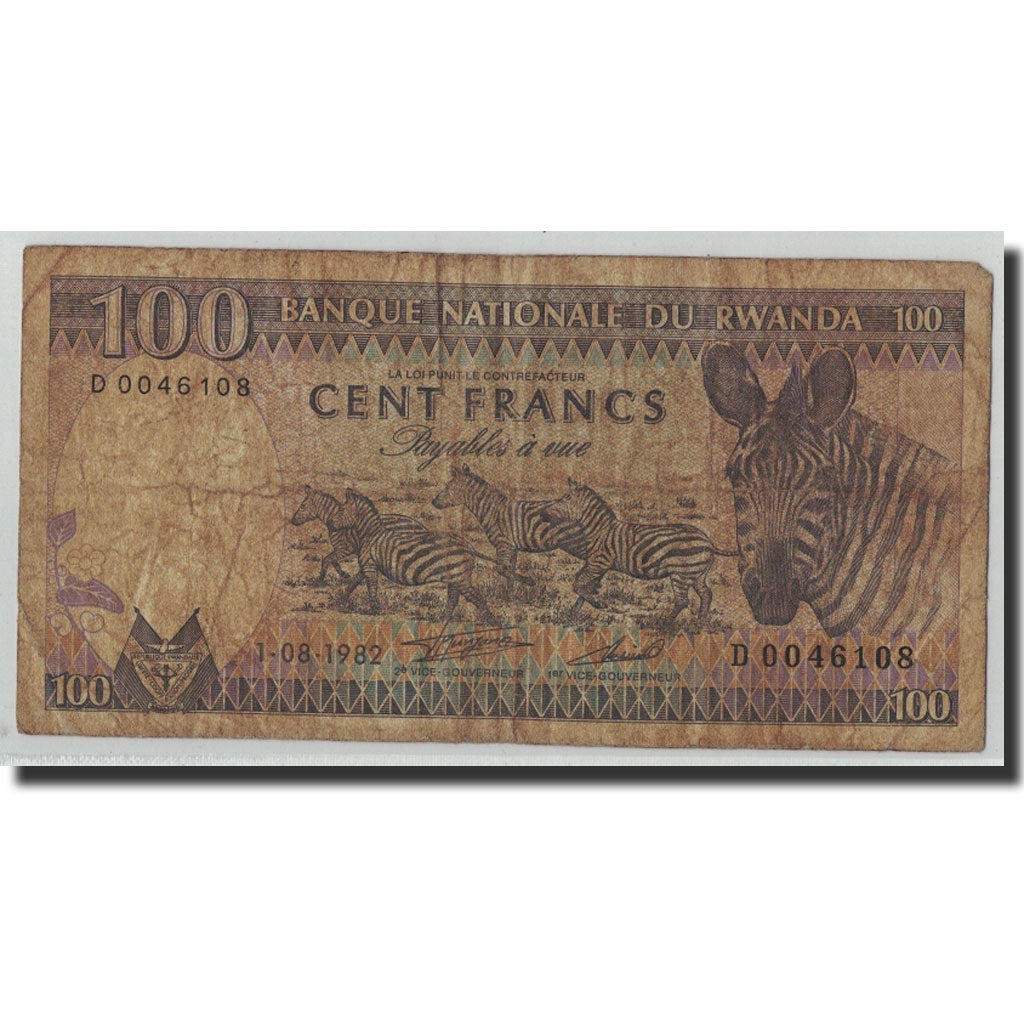 Banknote, Rwanda, 100 Francs, 1982, 1982-08-01, KM:18, VG(8-10)
