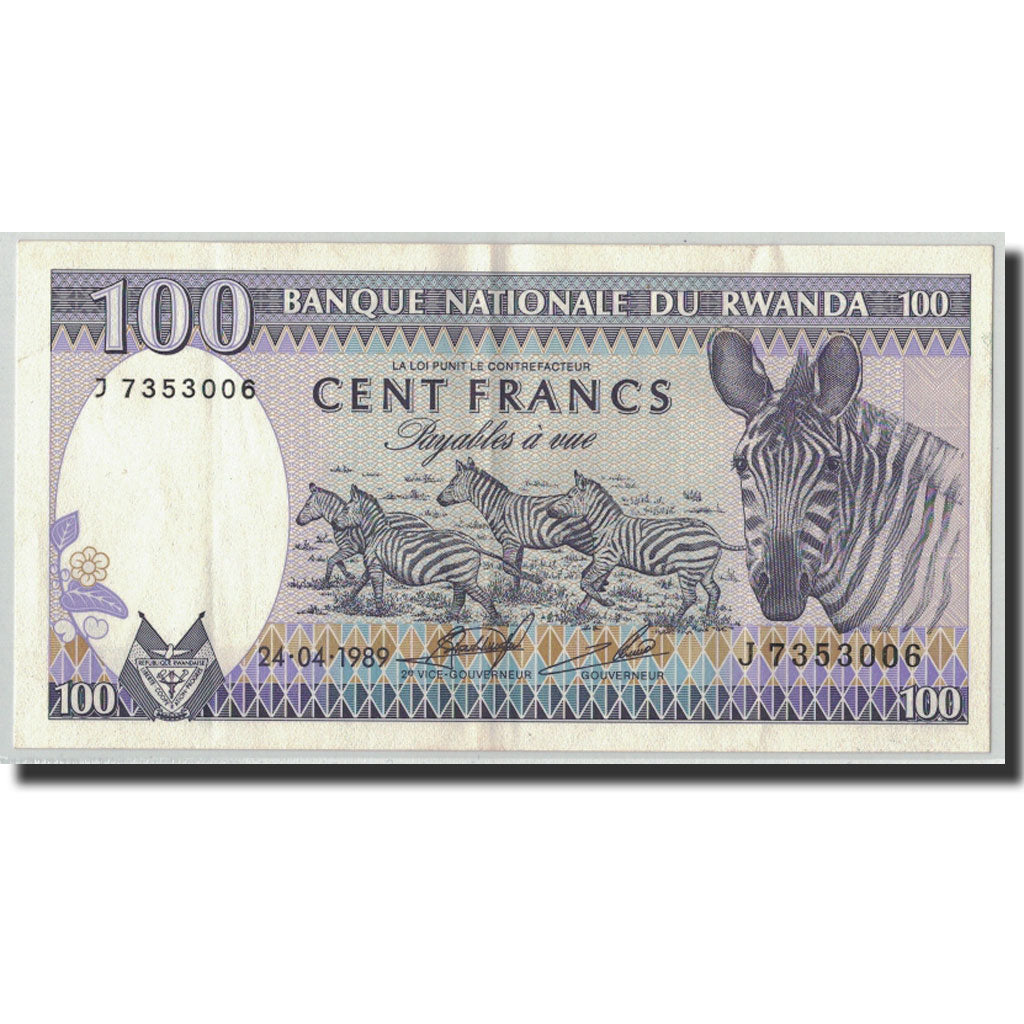 Banknote, Rwanda, 100 Francs, 1989, 1989-04-24, KM:19, EF(40-45)