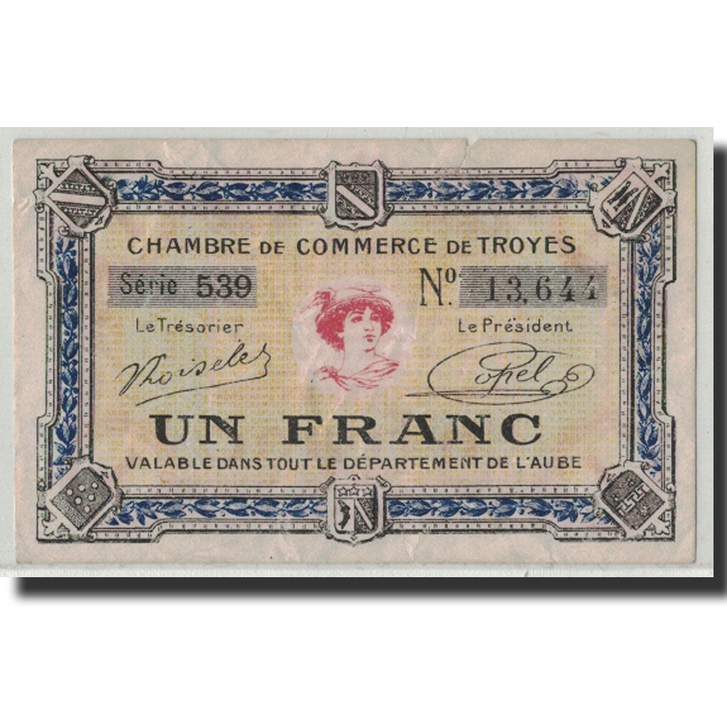 Pirot:124-14, 1 Franc, Undated, France, VF(20-25), Troyes