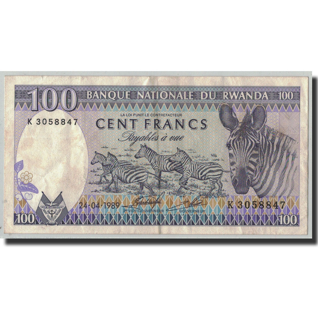 Banknote, Rwanda, 100 Francs, 1989, 1989-04-24, KM:19, VF(30-35)