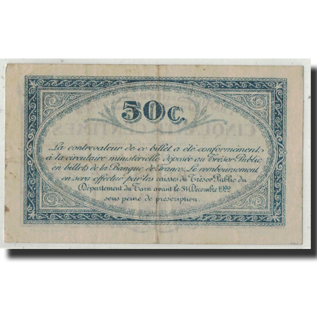 France, Tarn, 50 Centimes, 1917, VF(20-25), Pirot:5-9