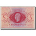 Geldschein, Französisch-Äquatorialafrika, 5 Francs, L.1944, KM:15C, UNZ-