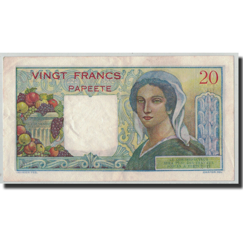 Banknote, Tahiti, 20 Francs, Undated (1963), KM:21c, AU(50-53)
