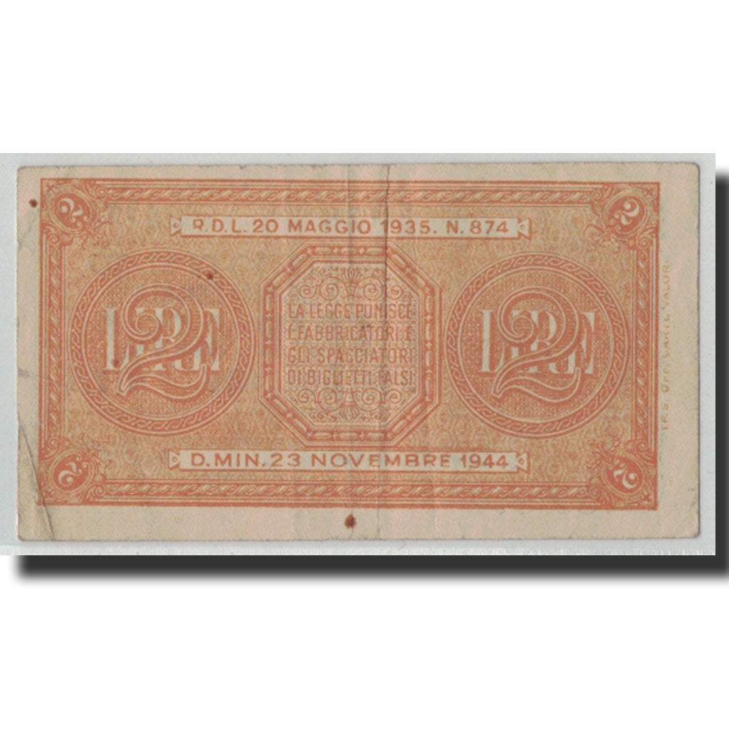 Banconote, Italia, 2 Lire, 1944, 1944-11-23, KM:30a, B+