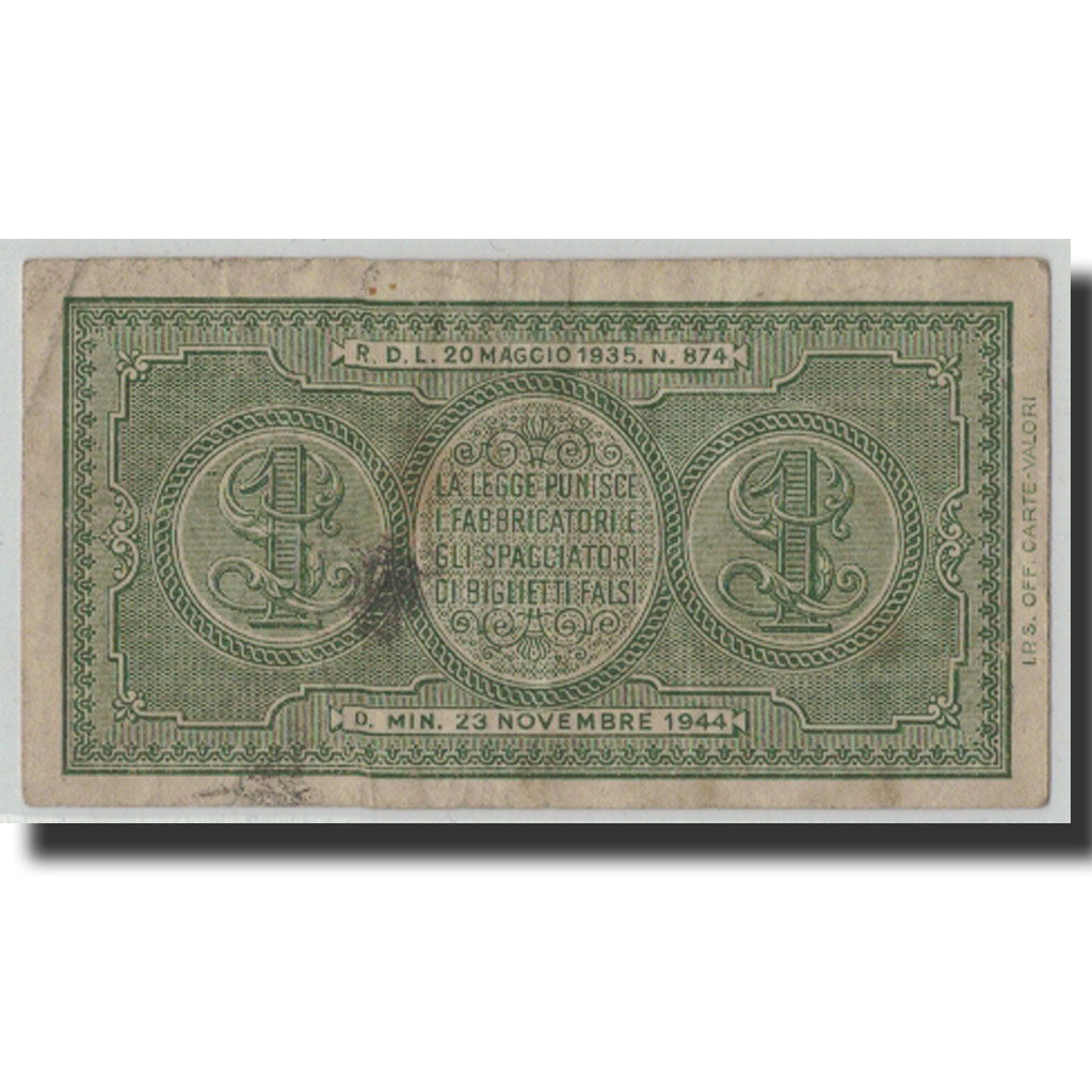 Banknote, Italy, 1 Lira, 1944, 1944-11-23, KM:29a, F(12-15)