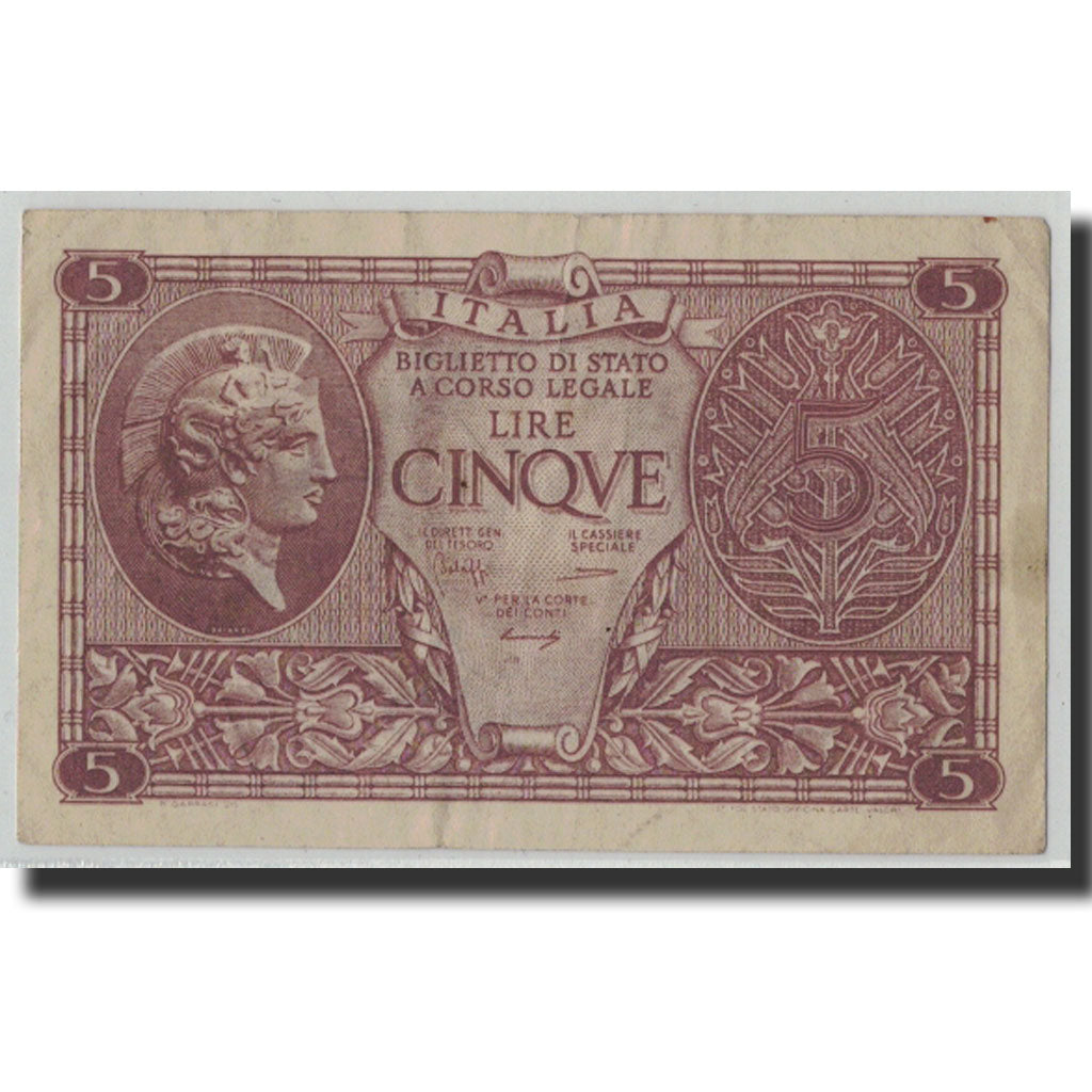 Banknote, Italy, 5 Lire, 1944, 1944-11-23, KM:31b, F(12-15)