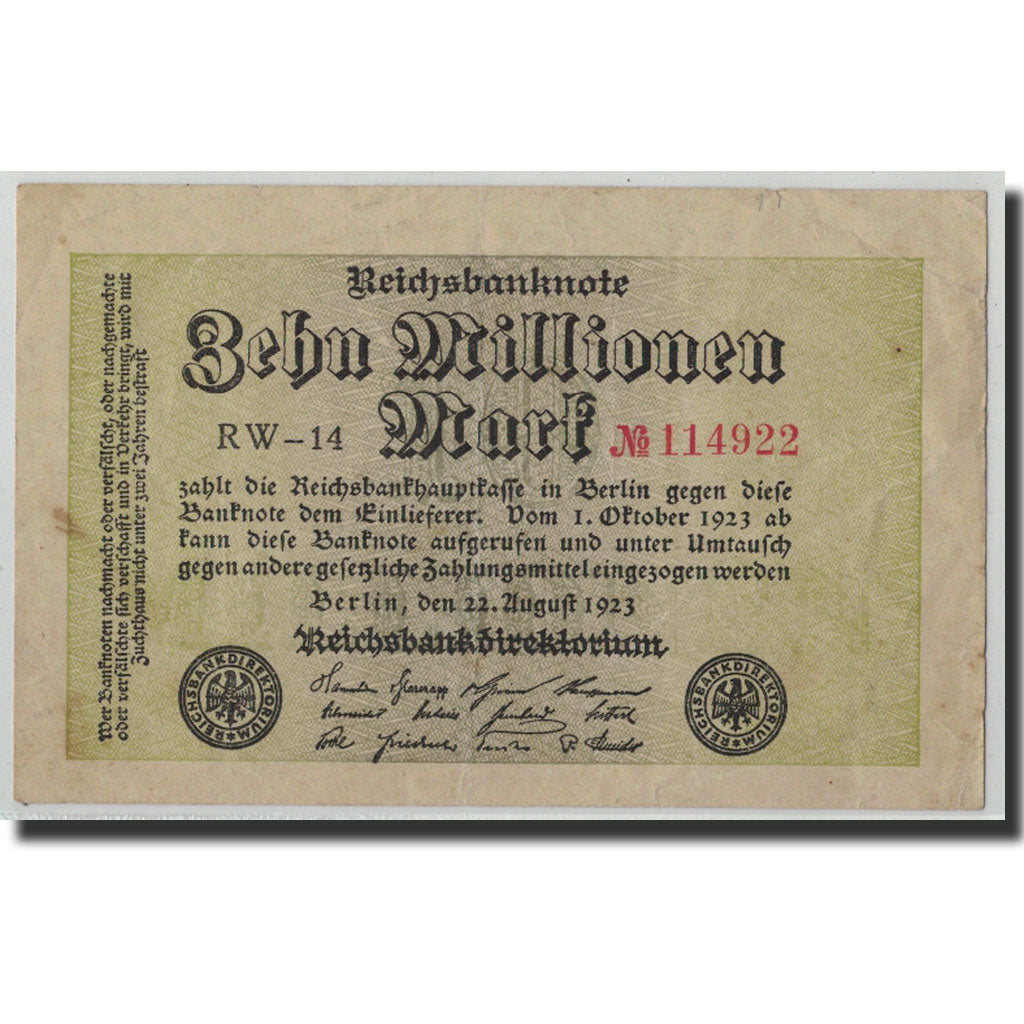 Banknote, Germany, 10 Millionen Mark, 1923, 1923-08-22, KM:106a, VF(20-25)