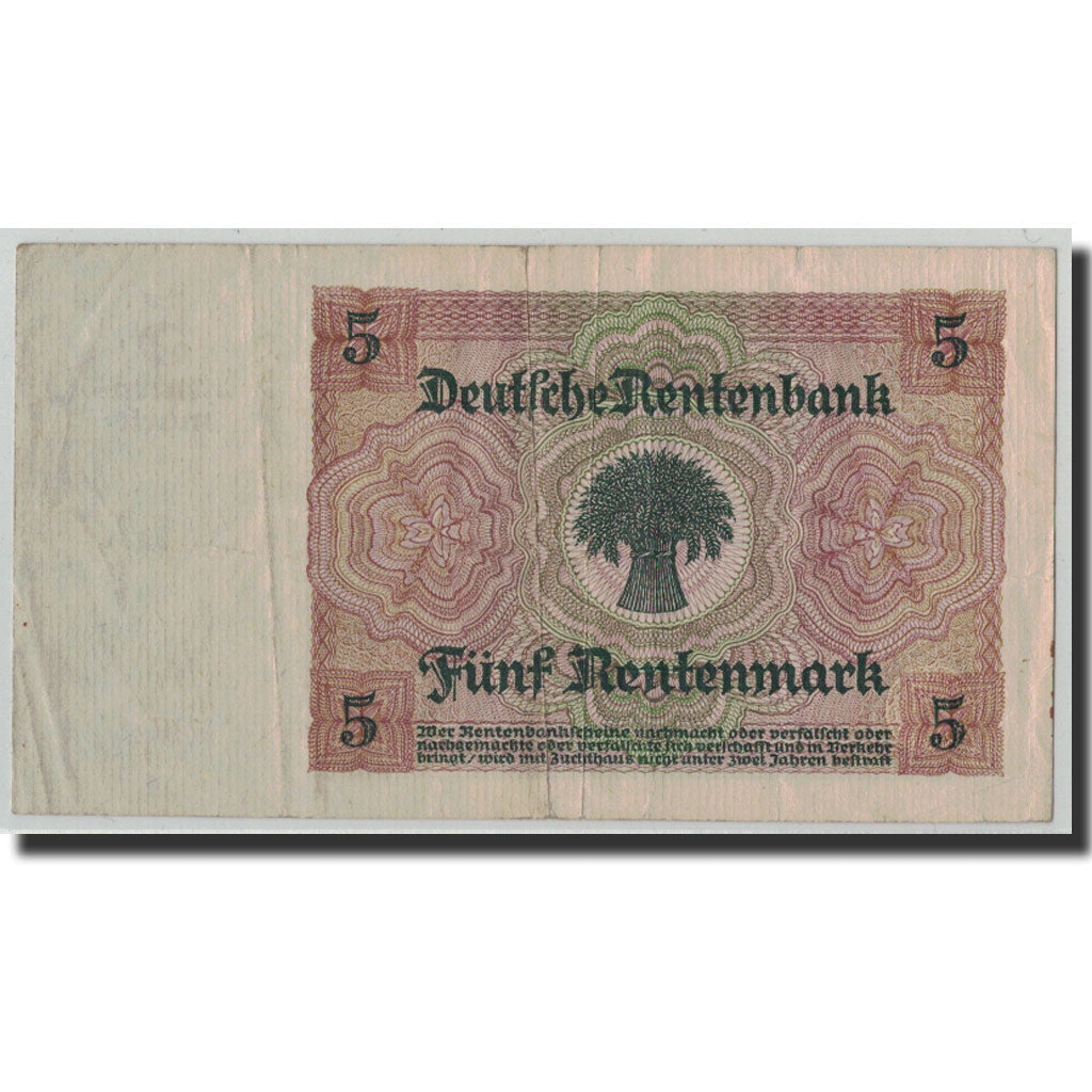 Banknote, Germany, 5 Rentenmark, 1926, 1926-01-02, KM:169, EF(40-45)