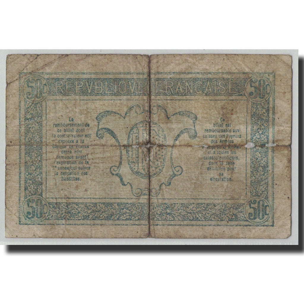 France, 50 Centimes, 1917-1919 Army Treasury, 1917, VG(8-10), Fayette:VF1.14