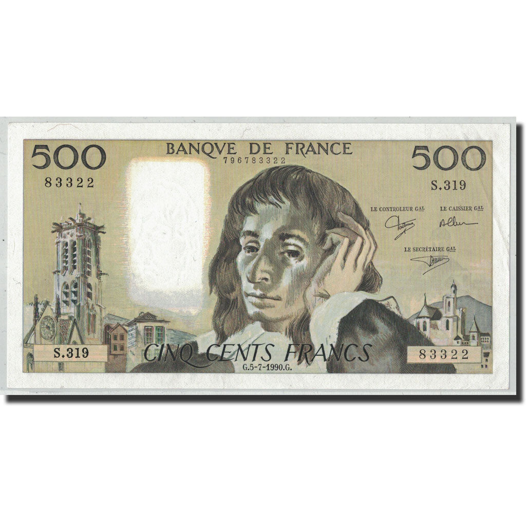 Frankreich, 500 Francs Pascal, 1990-07-05, VZ, Fayette:71.44, KM:156h