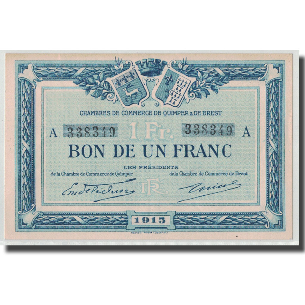 France, Quimper et Brest, 1 Franc, 1915, UNC(60-62), Pirot:104-2
