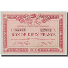 France, Quimper et Brest, 2 Francs, 1915, AU(50-53), Pirot:104-3