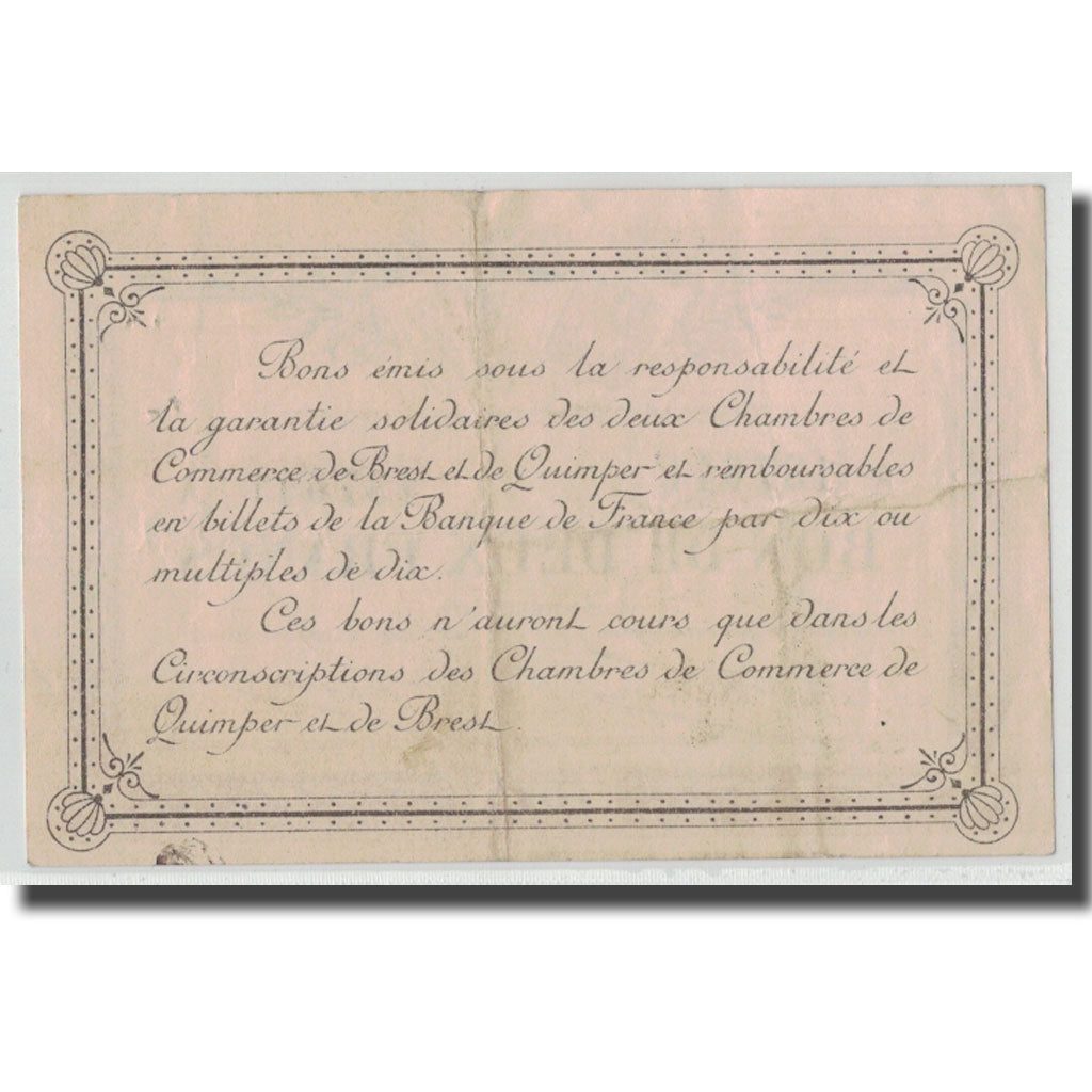France, Quimper et Brest, 2 Francs, 1915, AU(50-53), Pirot:104-3