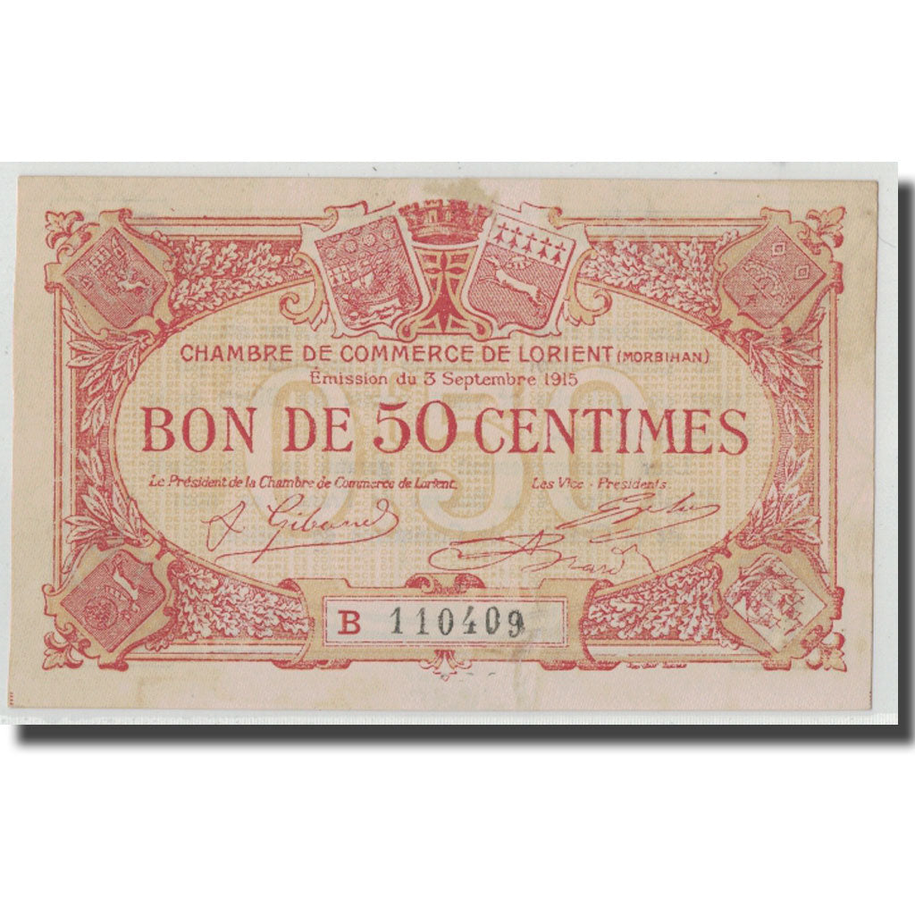 France, Lorient, 50 Centimes, 1915, AU(55-58), Pirot:75-1