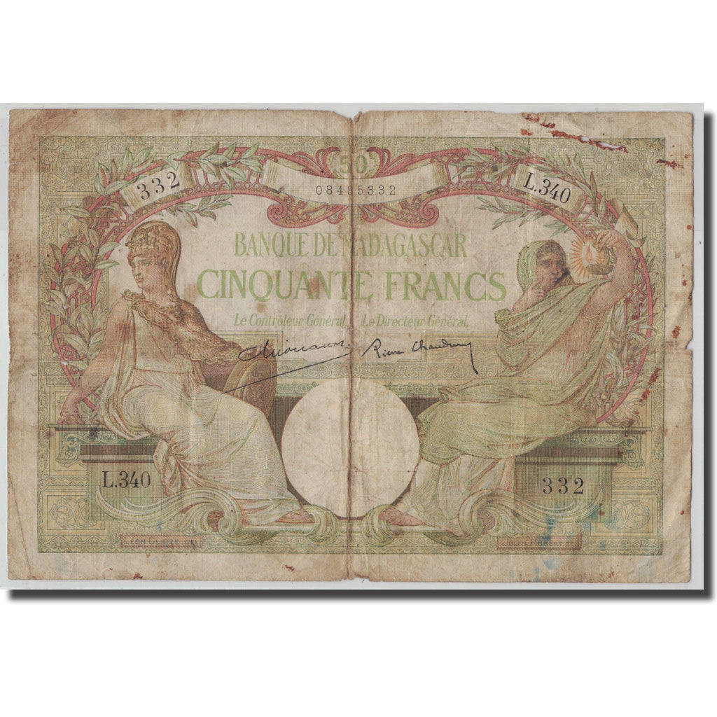 Banknote, Madagascar, 50 Francs, KM:38, VG(8-10)