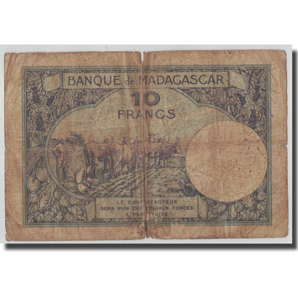 Banknote, Madagascar, 10 Francs, KM:36, VG(8-10)