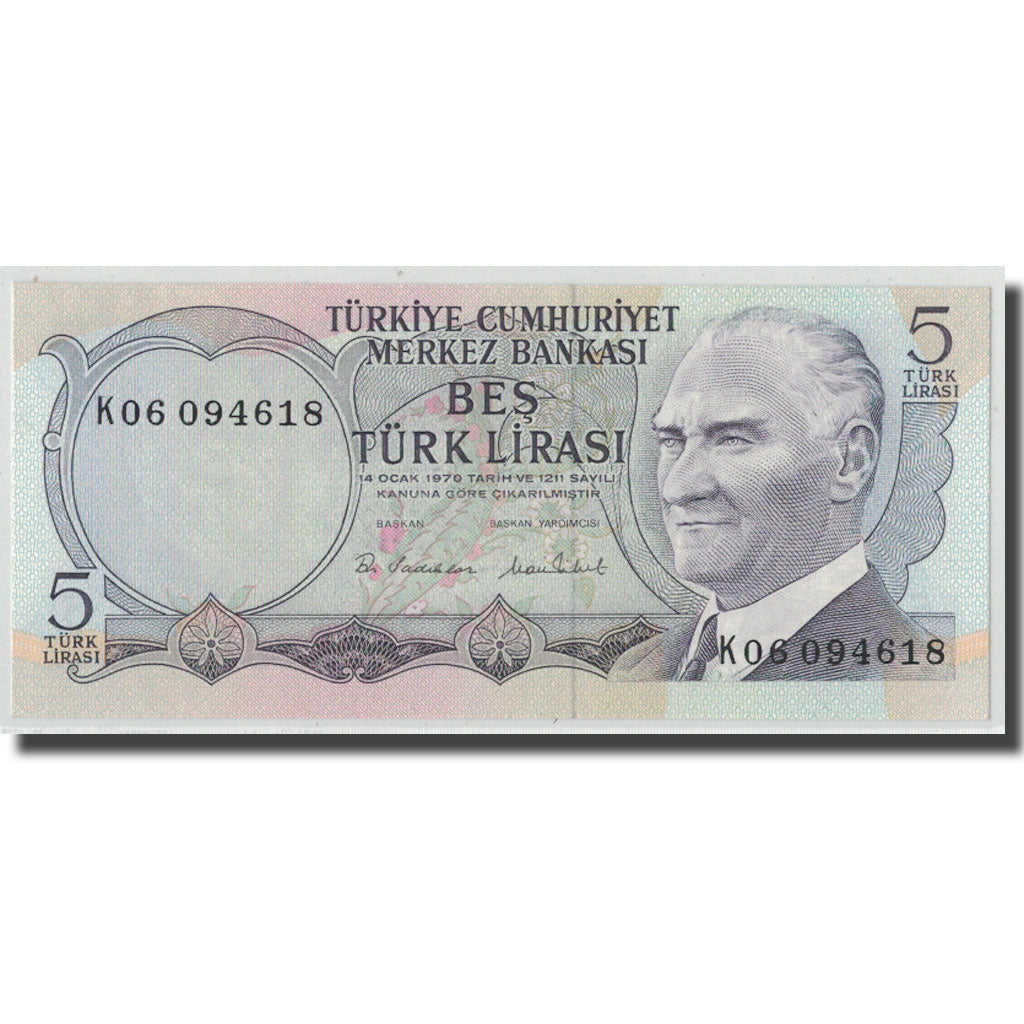 Banknote, Turkey, 5 Lira, L.1970 (1976), 1970-01-26, KM:185, UNC(63)