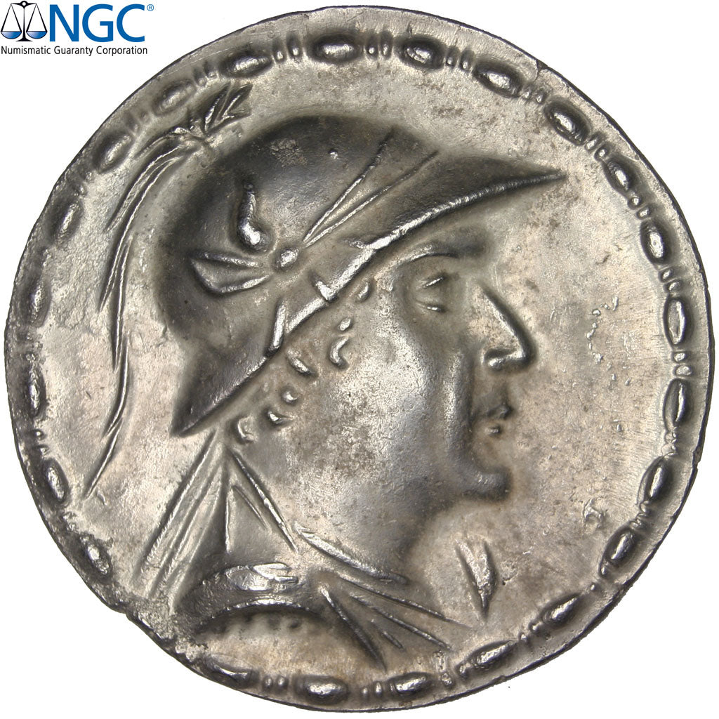 Bactria, Eukratides I, Tetradrachm, NGC Choice AU 5/3