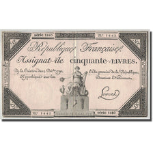 France, 50 Livres, 1792, Louvet, 1792-12-14, VF(20-25), KM:A72, Lafaurie:164