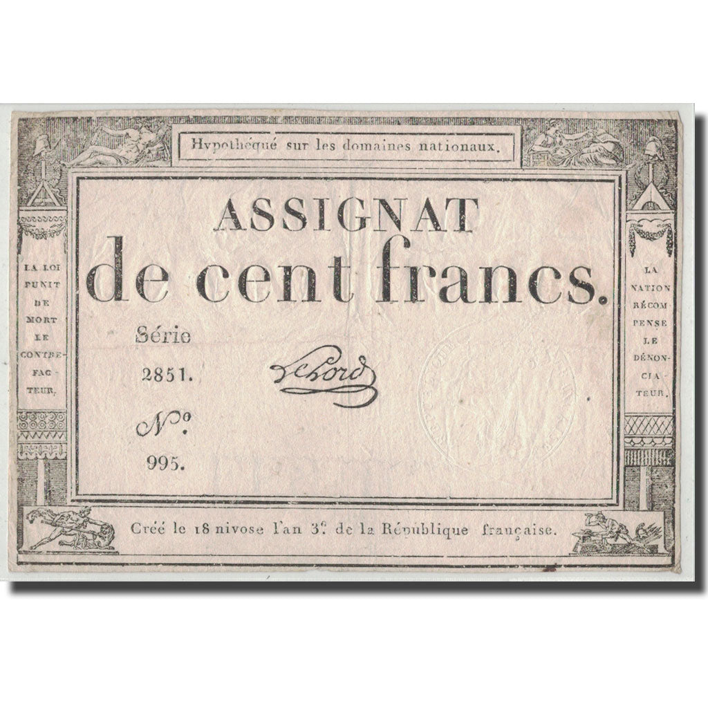 France, 100 Francs, 1795, Lehord, 7.1.1795, VF(30-35), KM:A78, Lafaurie:173