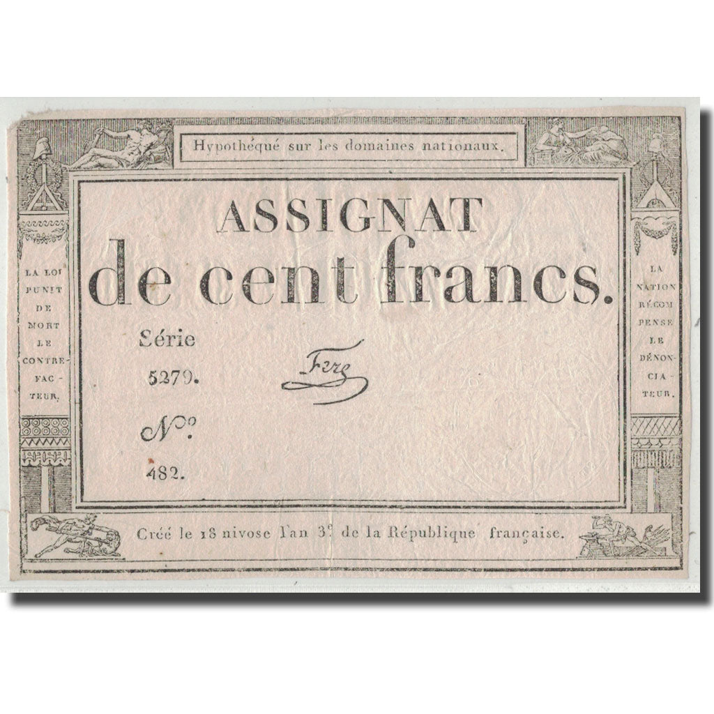 France, 100 Francs, 1795, Ferz, 7.1.1795, VF(20-25), KM:A78, Lafaurie:173