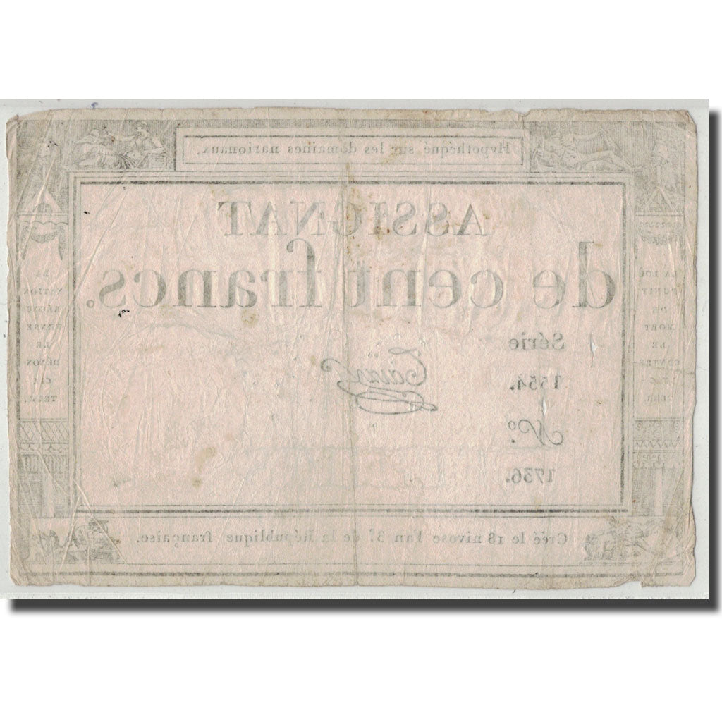 Frankreich, 100 Francs, 1795, Taizy, 7.1.1795, S, KM:A78, Lafaurie:173