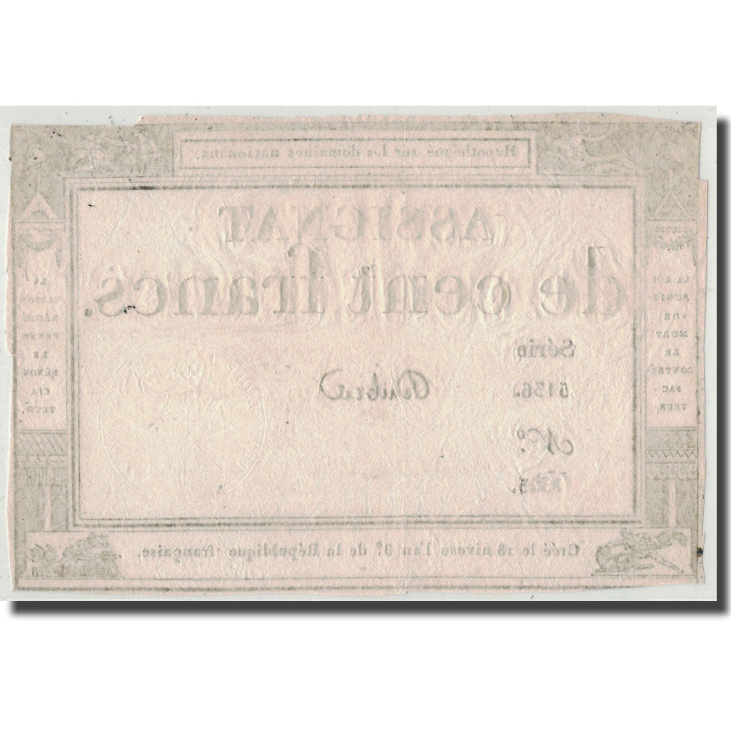 Frankreich, 100 Francs, 1795, Dubra, 7.1.1795, S, KM:A78, Lafaurie:173
