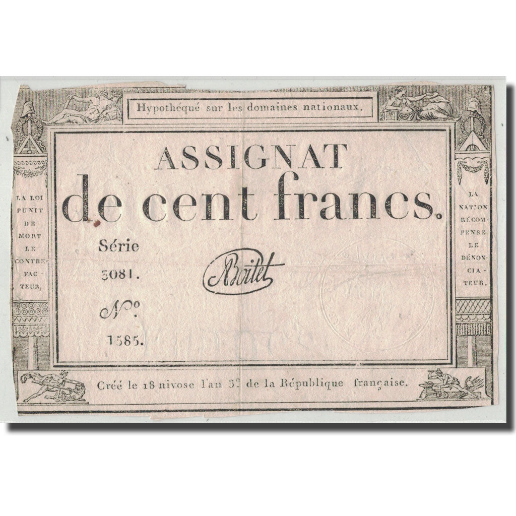 Francia, 100 Francs, 1795, Boitet, 7.1.1795, BC, KM:A78, Lafaurie:173