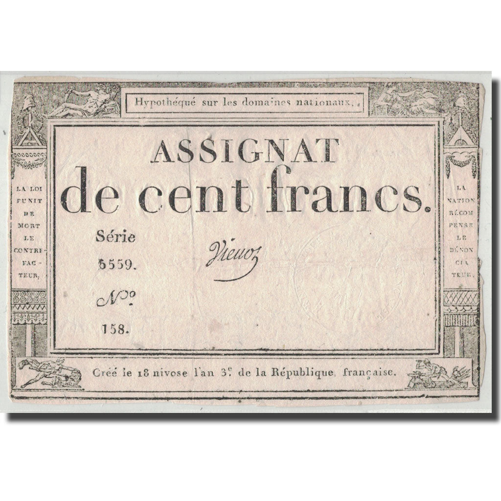 Francja, 100 Francs, 1795, Vienoz, 7.1.1795, VF(20-25), KM:A78, Lafaurie:173